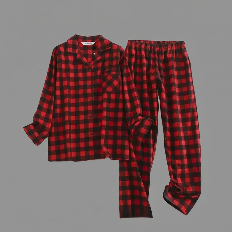 Flanelowa Piżama Damska_ | Długie Rękawy, Kratka, Bawełna