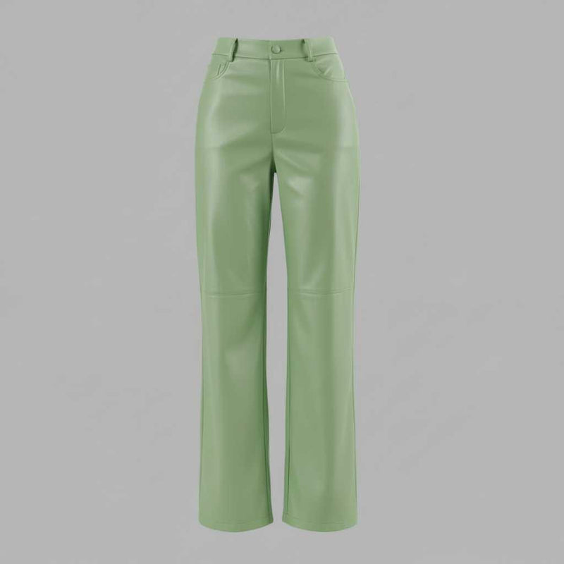 Skórzane Spodnie z Szeroką Nogawką | Spodnie Damskie Casual