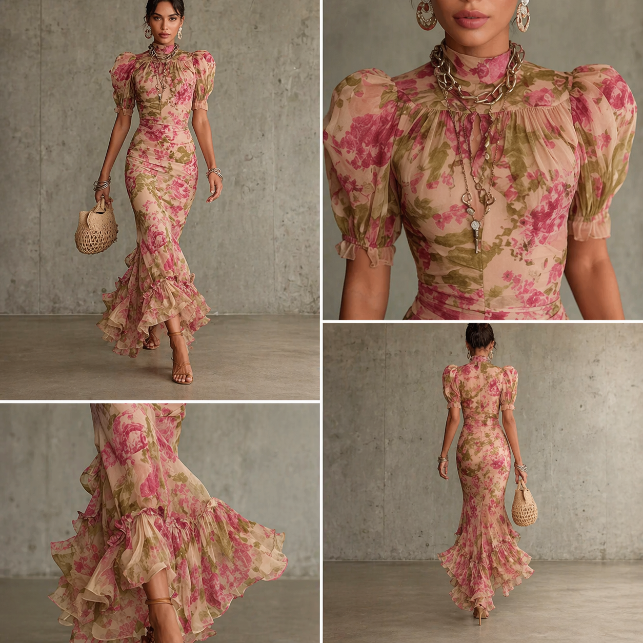 Sukienka Maxi z Bufiastymi Rękawami | Styl Vintage 5