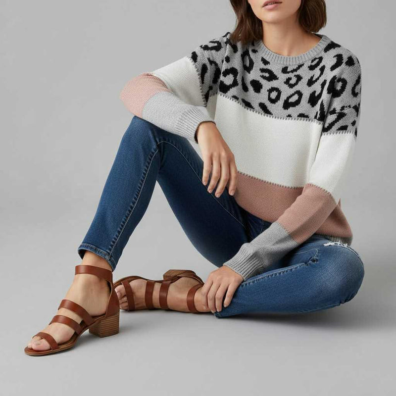 Ciepły Sweter Cheyenne z Nadrukiem w Panterkę | Sweter Damski