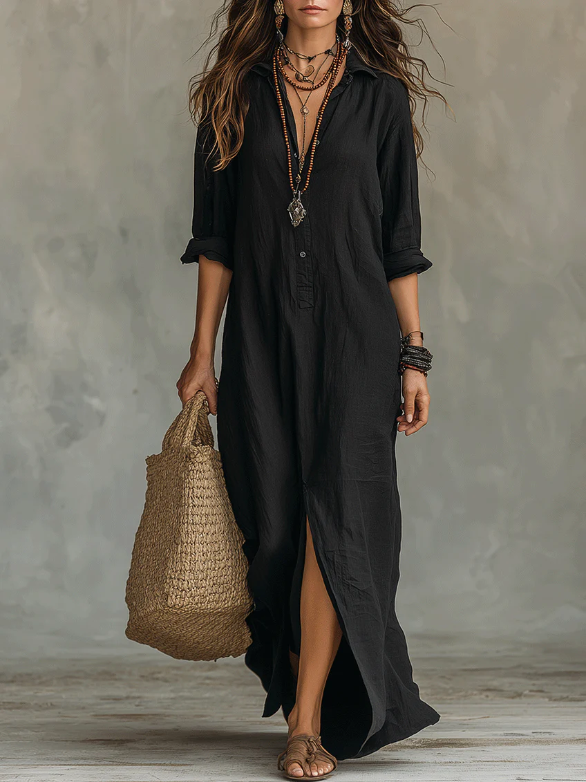 Czarna Sukienka Maxi Oversize | Elegancka Moda Kobieca 0