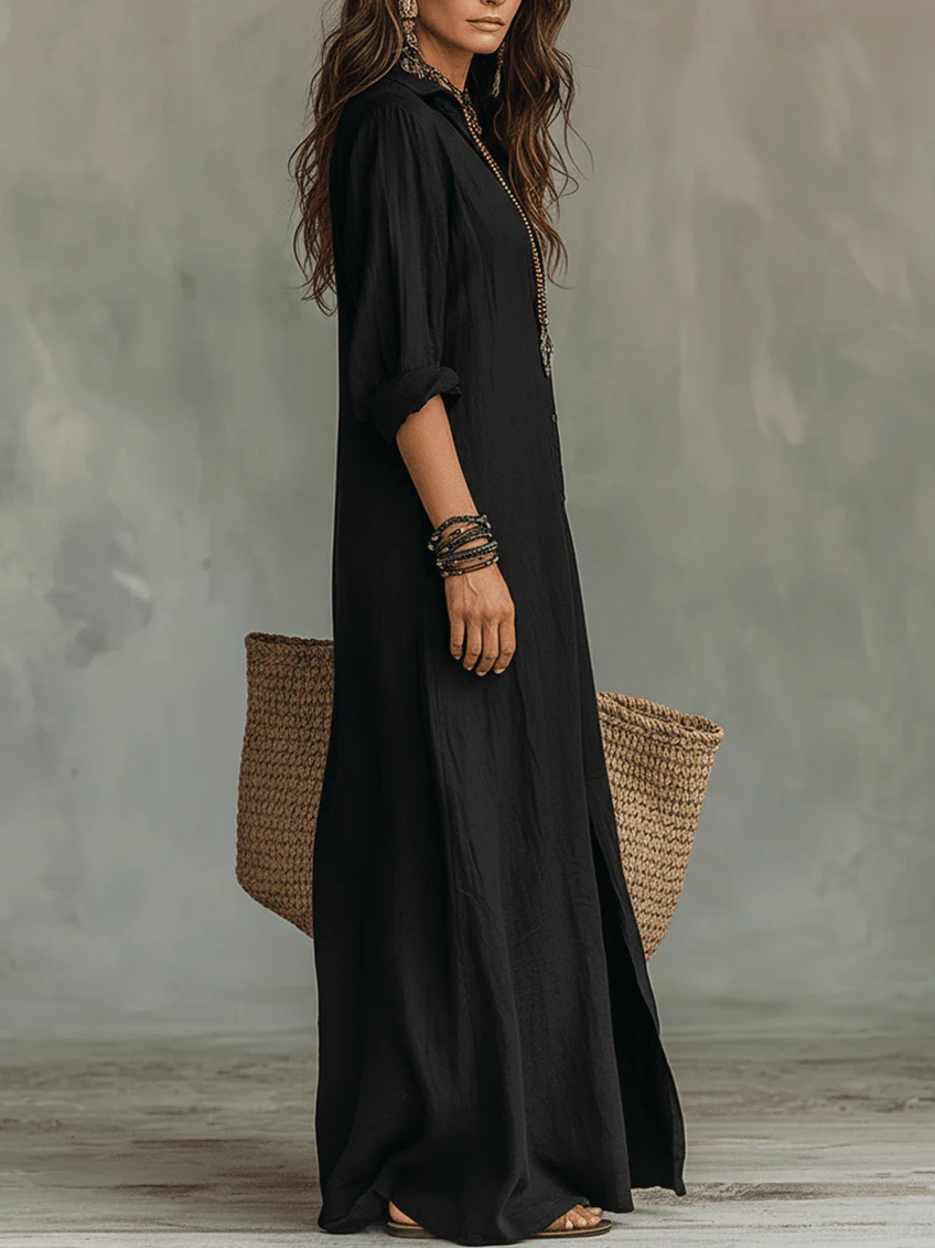Czarna Sukienka Maxi Oversize | Elegancka Moda Kobieca 3