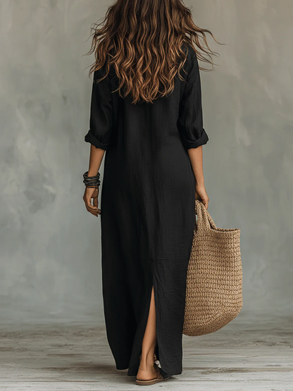 Czarna Sukienka Maxi Oversize | Elegancka Moda Kobieca 4