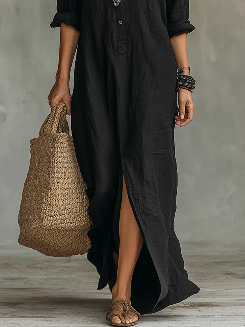 Czarna Sukienka Maxi Oversize | Elegancka Moda Kobieca 6