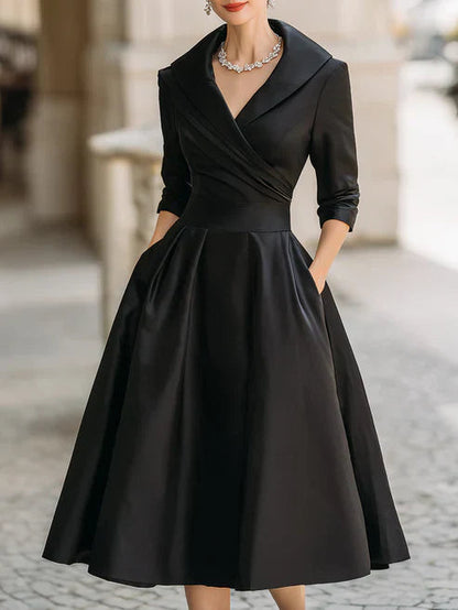 Czarna Sukienka Midi Elegancka | Sukienka Damska na Wesele 0