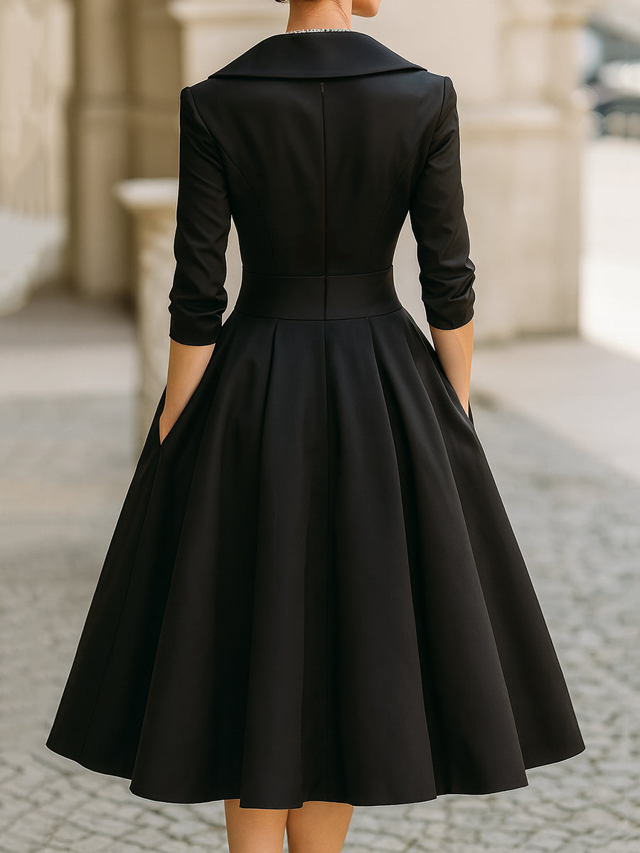Czarna Sukienka Midi Elegancka | Sukienka Damska na Wesele 2