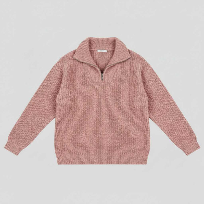 Dafina | Sweter Damski z Dekoltem V i Zamek Błyskawiczny