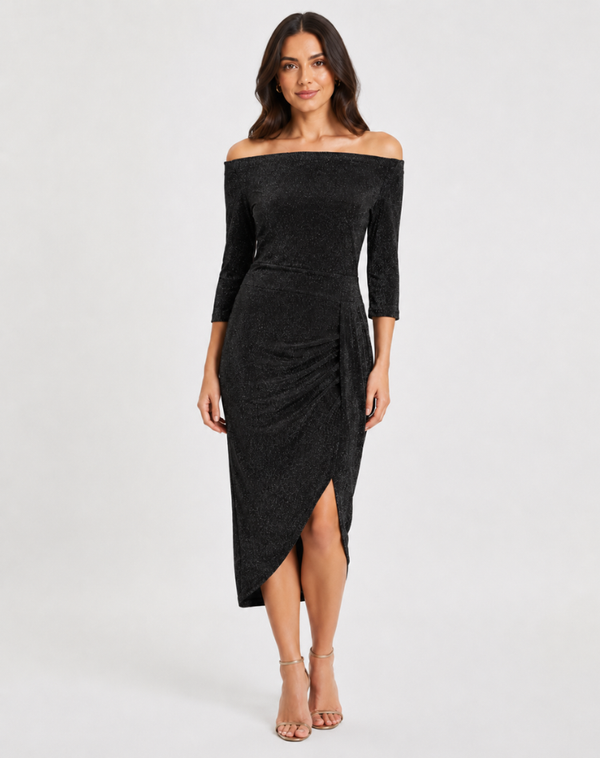 Elegancka Sukienka Koktajlowa Midi z Rozcięciem