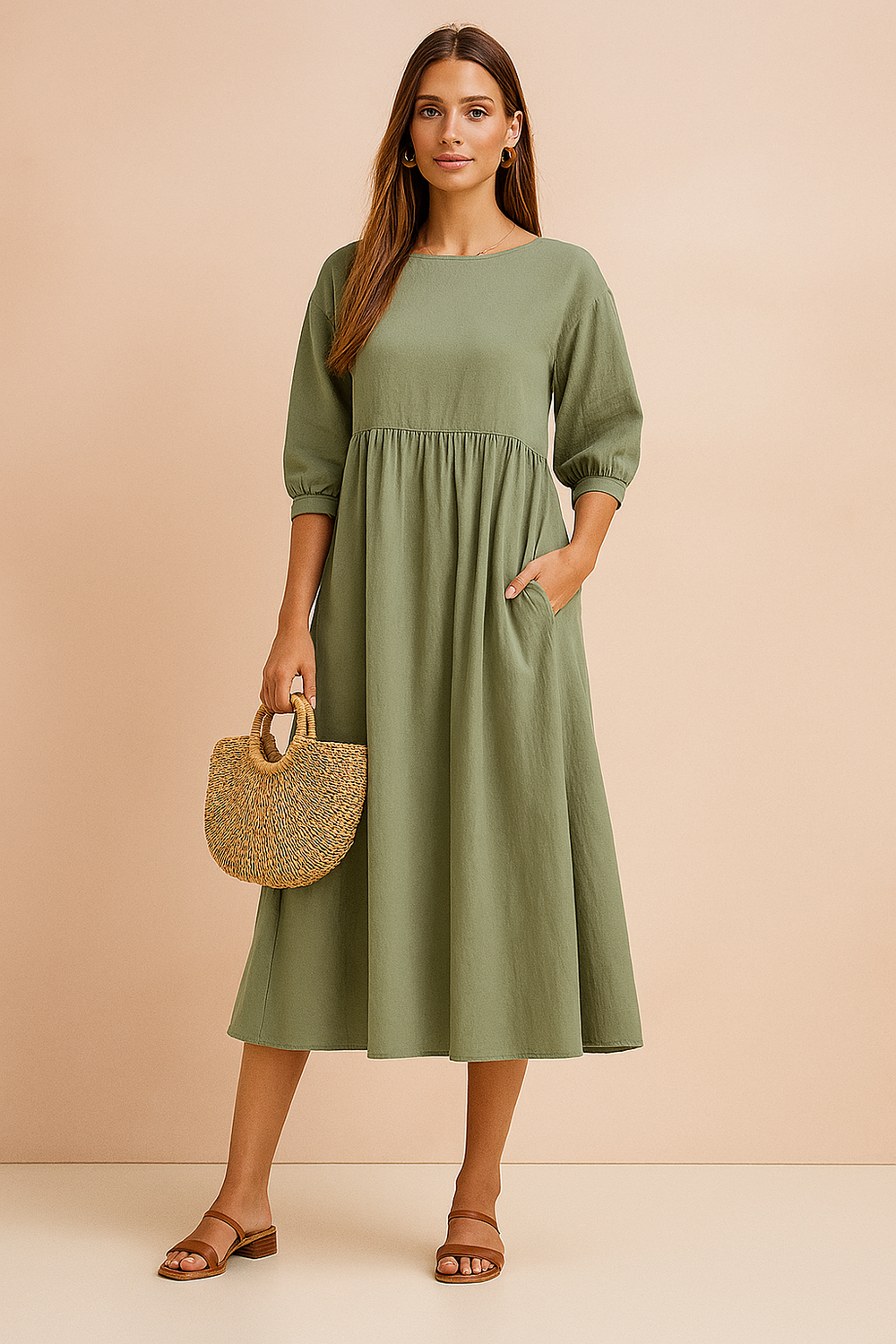 Elegancka Sukienka Midi 3/4