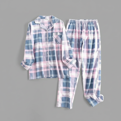 Flanelowa Piżama Damska_ | Długie Rękawy, Kratka, Bawełna