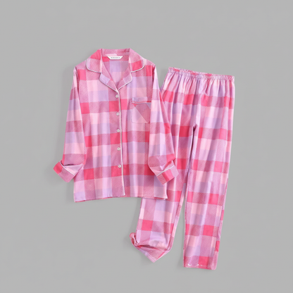 Flanelowa Piżama Damska_ | Długie Rękawy, Kratka, Bawełna