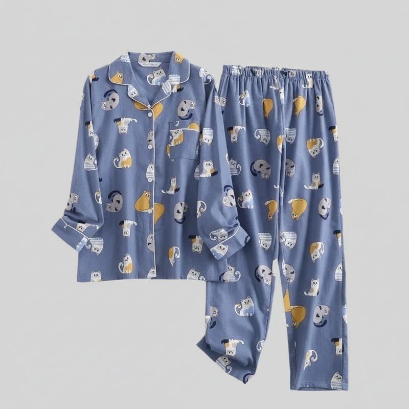 Flanelowa Piżama Damska_ | Długie Rękawy, Kratka, Bawełna