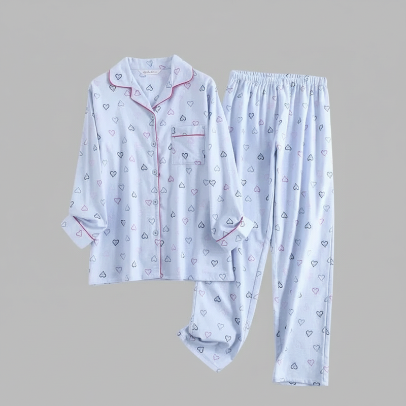 Flanelowa Piżama Damska_ | Długie Rękawy, Kratka, Bawełna