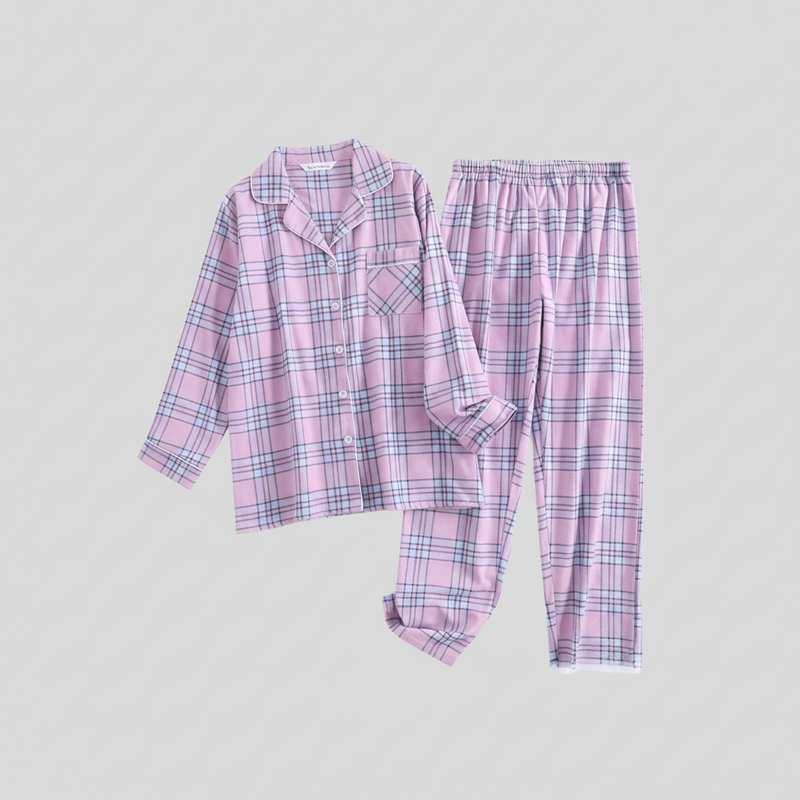 Flanelowa Piżama Damska_ | Długie Rękawy, Kratka, Bawełna