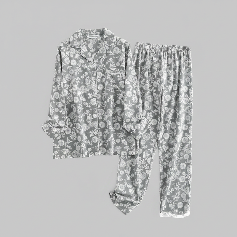 Flanelowa Piżama Damska_ | Długie Rękawy, Kratka, Bawełna