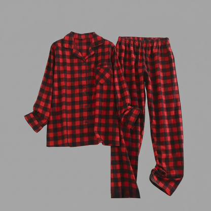 Flanelowa Piżama Damska_ | Długie Rękawy, Kratka, Bawełna