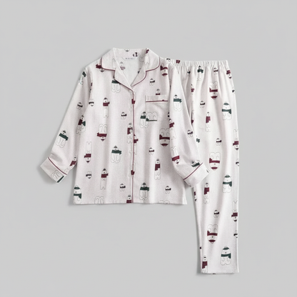 Flanelowa Piżama Damska_ | Długie Rękawy, Kratka, Bawełna