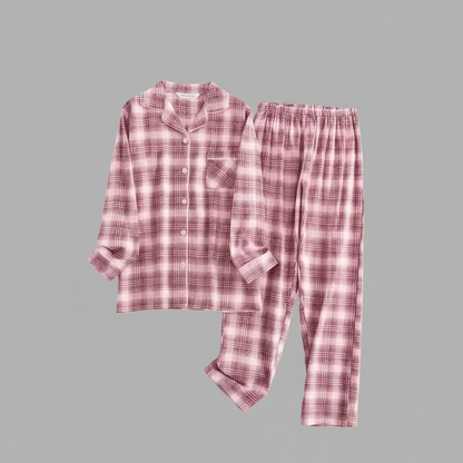 Flanelowa Piżama Damska_ | Długie Rękawy, Kratka, Bawełna