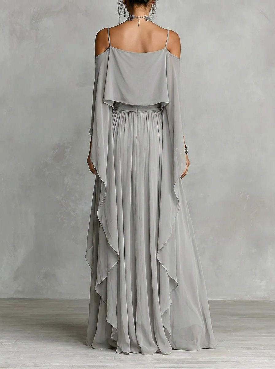 Katarzyna | Zwiewny Komplet Damski Off-Shoulder Szyfonowy 1