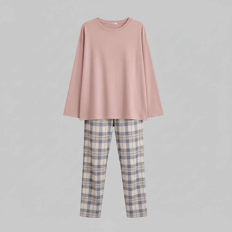Komplet Piżamowy w Kratkę | Damski Zestaw Komfortowy