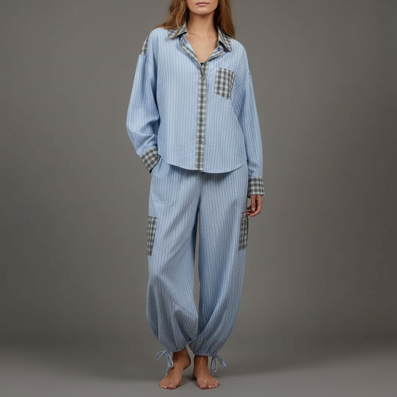 Piżama Damska Dwuczęściowa Bawełniana | Zestaw Koszula i Spodnie