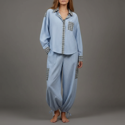 Piżama Damska Dwuczęściowa Bawełniana | Zestaw Koszula i Spodnie