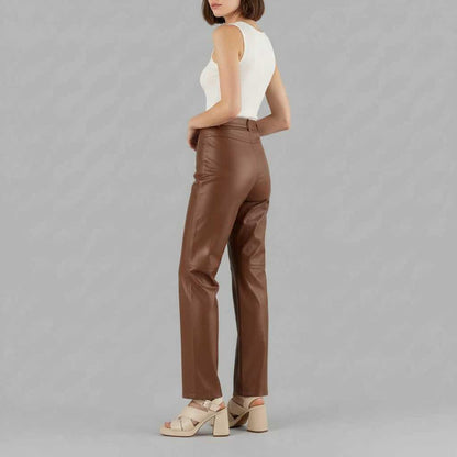 Skórzane Spodnie z Szeroką Nogawką | Spodnie Damskie Casual