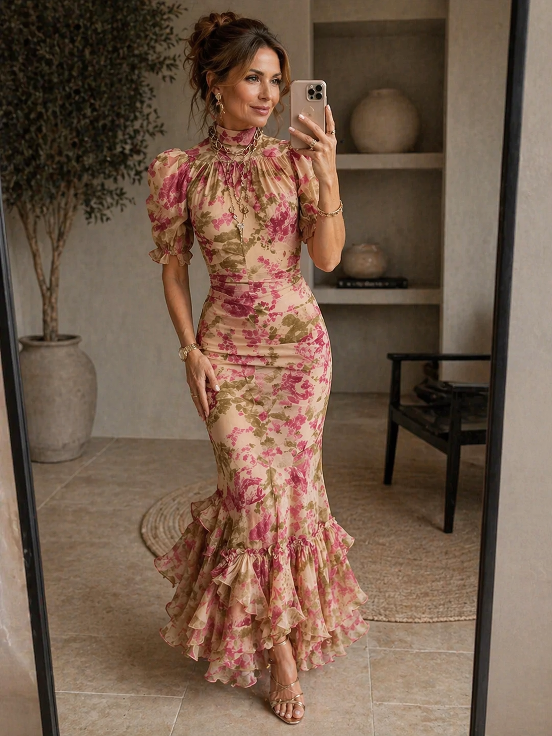 Sukienka Maxi z Bufiastymi Rękawami | Styl Vintage 4