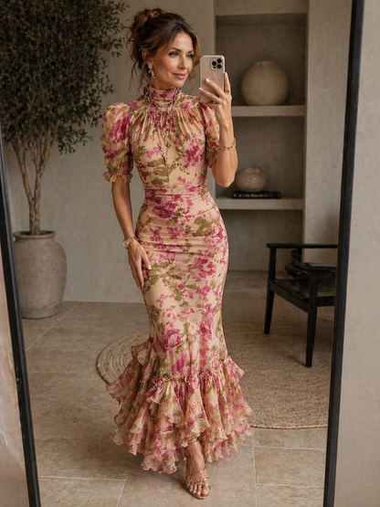 Sukienka Maxi z Bufiastymi Rękawami | Styl Vintage 4