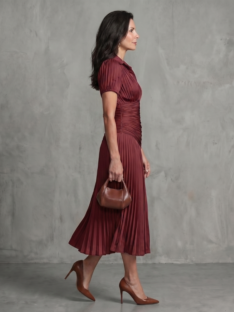 Sukienka Midi Elegancka w Paski z Plisowaną Talią | Teodora 6