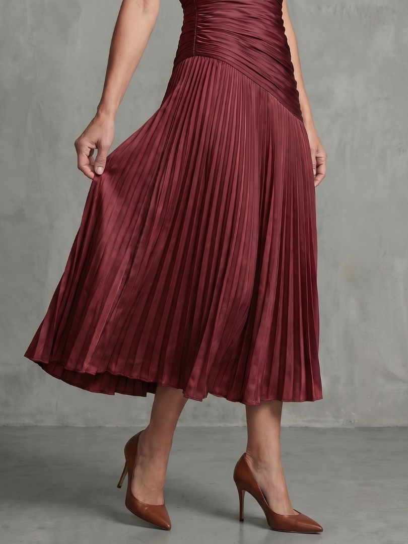 Sukienka Midi Elegancka w Paski z Plisowaną Talią | Teodora 7