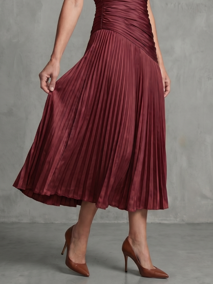 Sukienka Midi Elegancka w Paski z Plisowaną Talią | Teodora 7