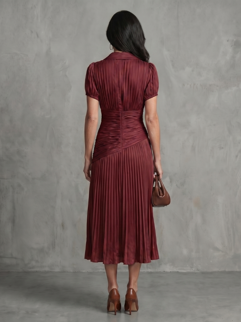 Sukienka Midi Elegancka w Paski z Plisowaną Talią | Teodora 8