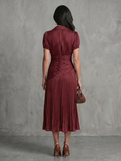 Sukienka Midi Elegancka w Paski z Plisowaną Talią | Teodora 8